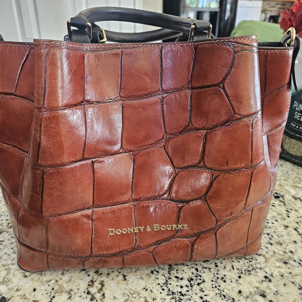 Dooney & Bourke Brown Leather Tote with Croc-Embossed Finish